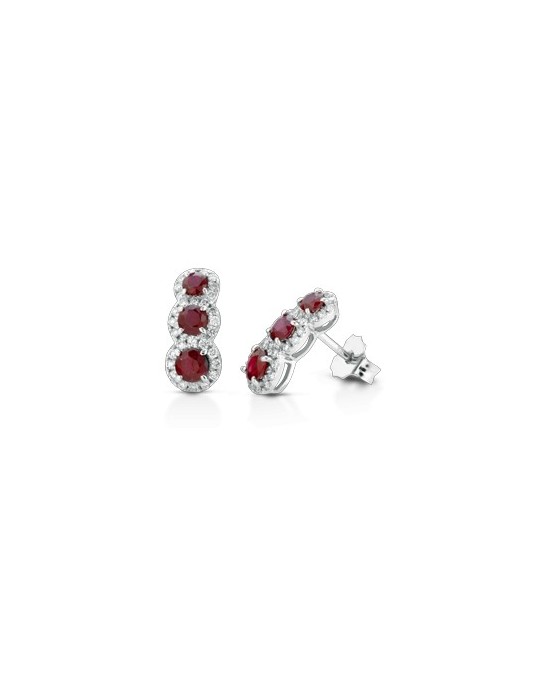 ORECCHINI FANTASIA IN ORO BIANCO 18 K CON RUBINI E DIAMANTI NATURALI E VVS