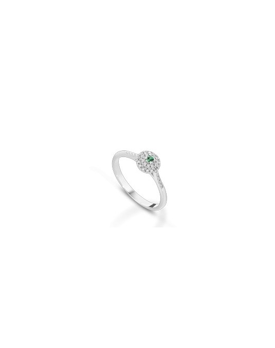 ANELLO FANTASIA IN ORO BIANCO 18 K CON SMERALDO E DIAMANTI NATURALI