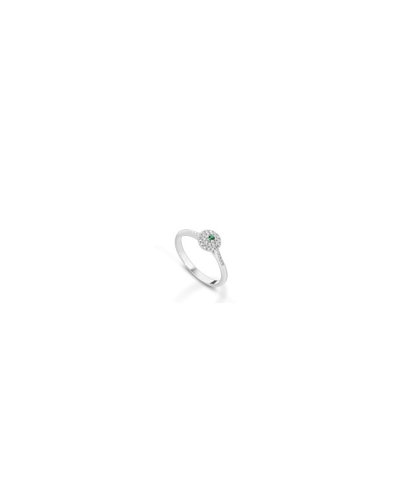 ANELLO FANTASIA IN ORO BIANCO 18 K CON SMERALDO E DIAMANTI NATURALI