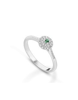 ANELLO FANTASIA IN ORO BIANCO 18 K CON SMERALDO E DIAMANTI NATURALI