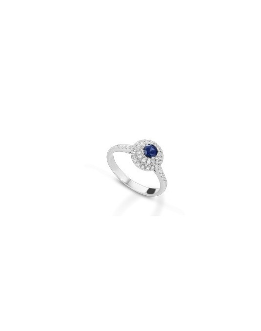 ANELLO FANTASIA IN ORO BIANCO 18 K CON ZAFFIRO E DIAMANTI NATURALI