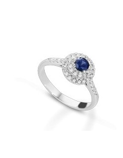 ANELLO FANTASIA IN ORO BIANCO 18 K CON ZAFFIRO E DIAMANTI NATURALI
