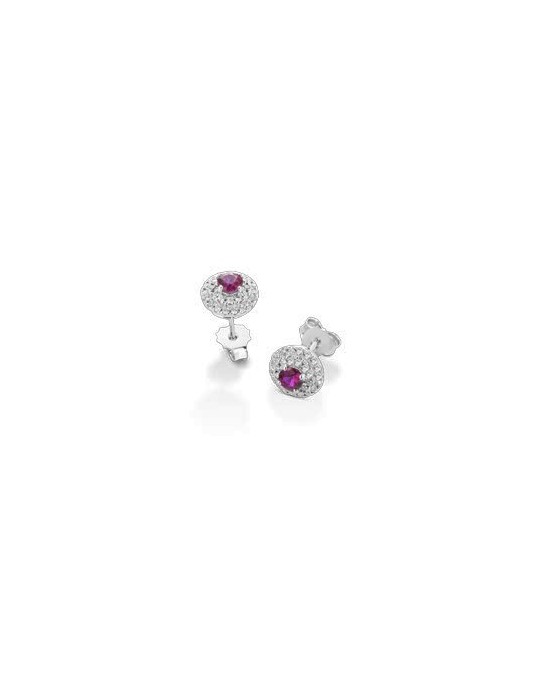 ORECCHINI FANTASIA IN ORO BIANCO 18 K CON RUBINI E DIAMANTI NATURALI E VVS