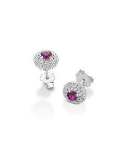 ORECCHINI FANTASIA IN ORO BIANCO 18 K CON RUBINI E DIAMANTI NATURALI E VVS