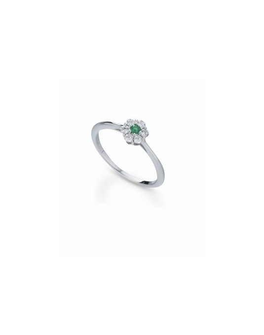 ANELLO FANTASIA IN ORO BIANCO 18 K CON SMERALDO E DIAMANTI NATURALI