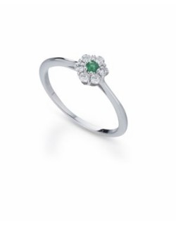 ANELLO FANTASIA IN ORO BIANCO 18 K CON SMERALDO E DIAMANTI NATURALI