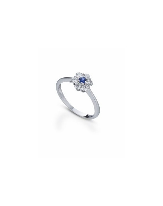 ANELLO FANTASIA IN ORO BIANCO 18 K CON ZAFFIRO E DIAMANTI NATURALI