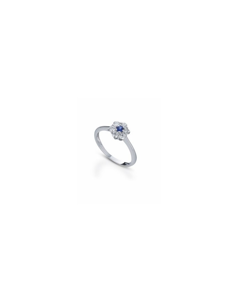 ANELLO FANTASIA IN ORO BIANCO 18 K CON ZAFFIRO E DIAMANTI NATURALI