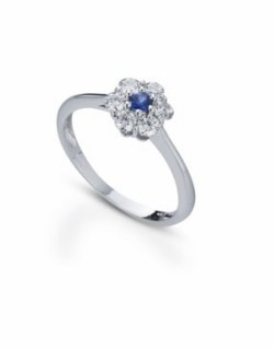 ANELLO FANTASIA IN ORO BIANCO 18 K CON ZAFFIRO E DIAMANTI NATURALI