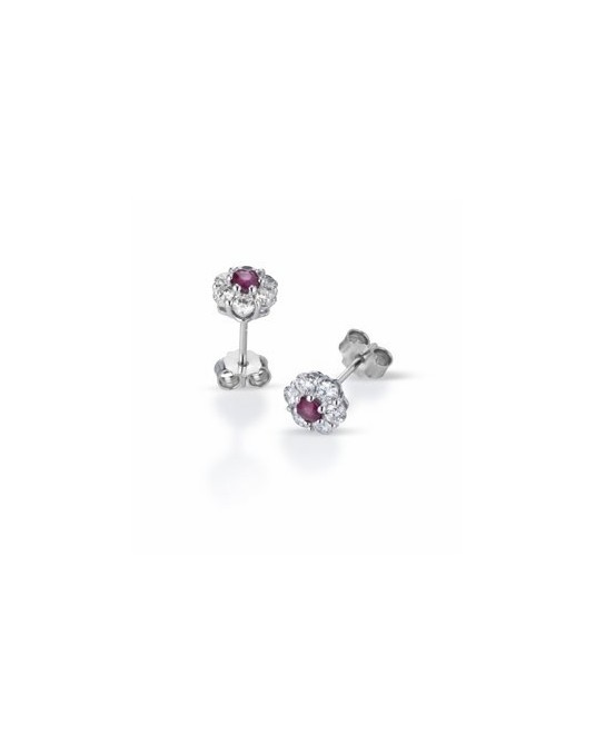 ORECCHINI FANTASIA IN ORO BIANCO 18 K CON RUBINI E DIAMANTI NATURALI E VVS