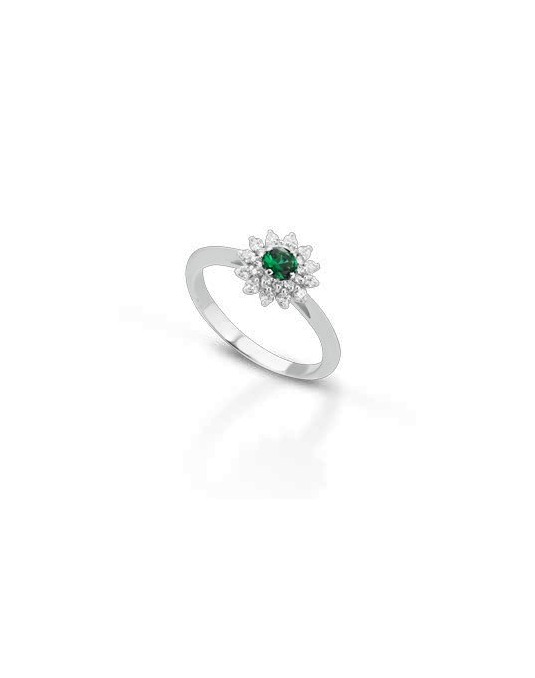 ANELLO FANTASIA IN ORO BIANCO 18 K CON SMERALDO E DIAMANTI NATURALI
