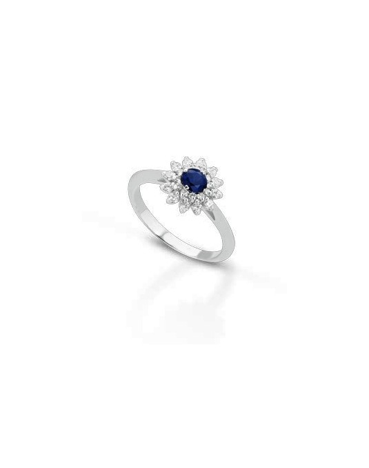 ANELLO FANTASIA IN ORO BIANCO 18 K CON ZAFFIRO E DIAMANTI NATURALI