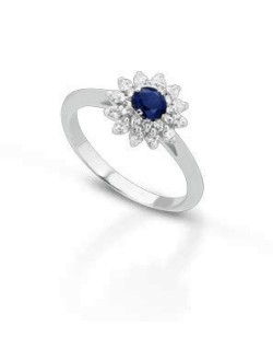 ANELLO FANTASIA IN ORO BIANCO 18 K CON ZAFFIRO E DIAMANTI NATURALI