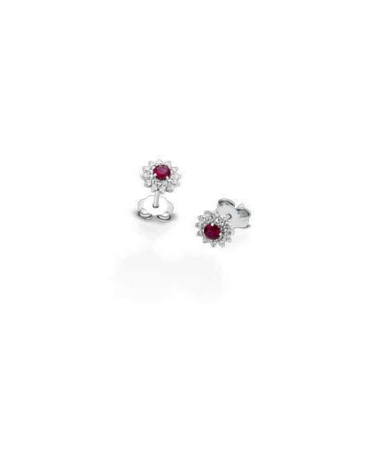 ORECCHINI FANTASIA IN ORO BIANCO 18 K CON RUBINI E DIAMANTI NATURALI E VVS