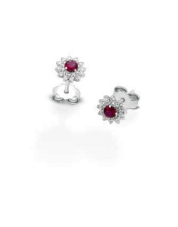 ORECCHINI FANTASIA IN ORO BIANCO 18 K CON RUBINI E DIAMANTI NATURALI E VVS