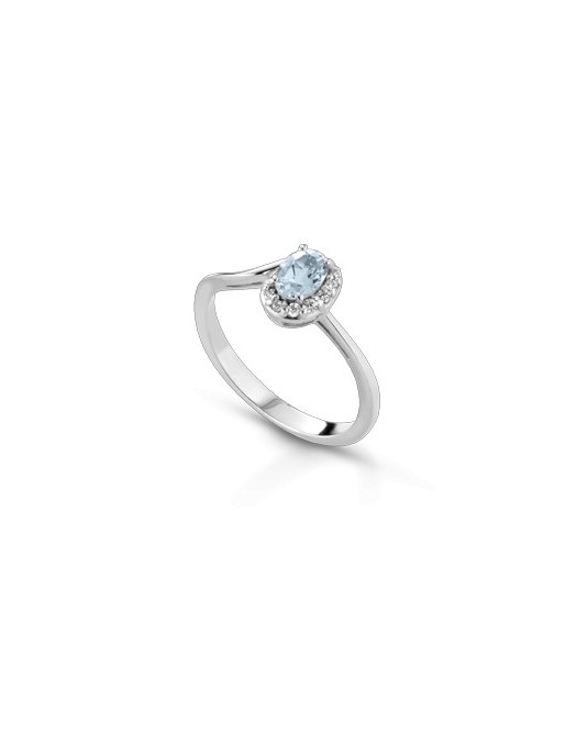 ANELLO FANTASIA IN ORO BIANCO 18 K CON ACQUA MARINA E DIAMANTI NATURALI