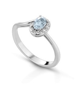 ANELLO FANTASIA IN ORO BIANCO 18 K CON ACQUA MARINA E DIAMANTI NATURALI