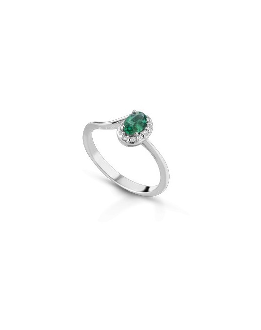 ANELLO FANTASIA IN ORO BIANCO 18 K CON SMERALDO E DIAMANTI NATURALI