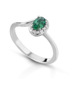 ANELLO FANTASIA IN ORO BIANCO 18 K CON SMERALDO E DIAMANTI NATURALI