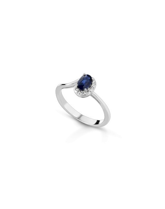 ANELLO FANTASIA IN ORO BIANCO 18 K CON ZAFFIRO E DIAMANTI NATURALI