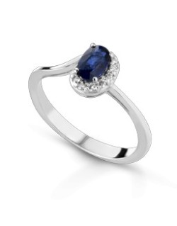 ANELLO FANTASIA IN ORO BIANCO 18 K CON ZAFFIRO E DIAMANTI NATURALI
