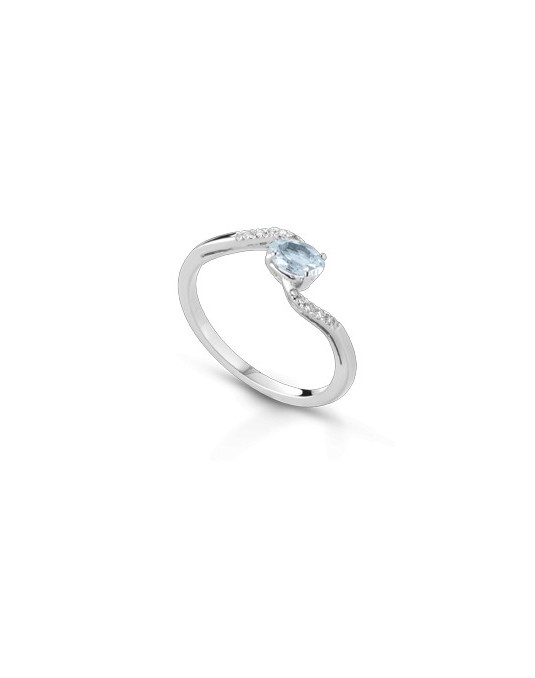 ANELLO FANTASIA IN ORO BIANCO 18 K CON ACQUA MARINA E DIAMANTI NATURALI