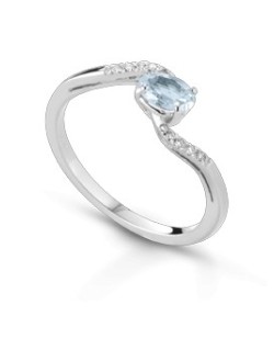 ANELLO FANTASIA IN ORO BIANCO 18 K CON ACQUA MARINA E DIAMANTI NATURALI