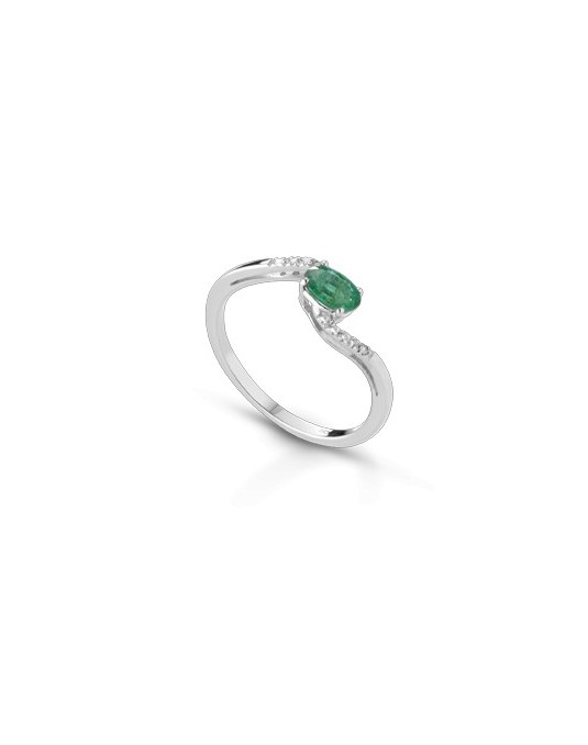 ANELLO FANTASIA IN ORO BIANCO 18 K CON SMERALDO E DIAMANTI NATURALI