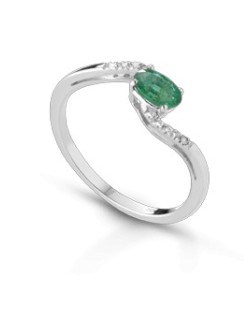 ANELLO FANTASIA IN ORO BIANCO 18 K CON SMERALDO E DIAMANTI NATURALI
