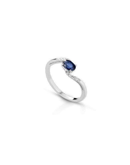 ANELLO FANTASIA IN ORO BIANCO 18 K CON ZAFFIRO E DIAMANTI NATURALI