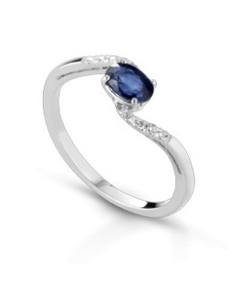 ANELLO FANTASIA IN ORO BIANCO 18 K CON ZAFFIRO E DIAMANTI NATURALI