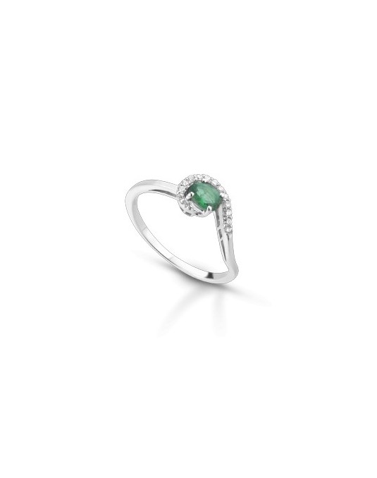 ANELLO FANTASIA IN ORO BIANCO 18 K CON SMERALDO E DIAMANTI NATURALI