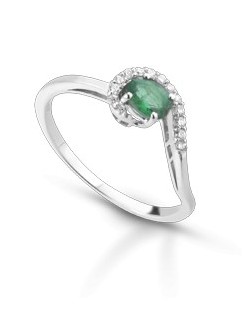 ANELLO FANTASIA IN ORO BIANCO 18 K CON SMERALDO E DIAMANTI NATURALI