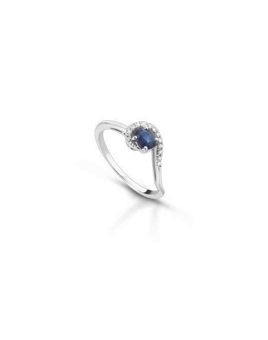 ANELLO FANTASIA IN ORO BIANCO 18 K CON ZAFFIRO E DIAMANTI NATURALI