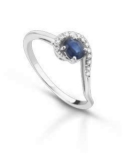 ANELLO FANTASIA IN ORO BIANCO 18 K CON ZAFFIRO E DIAMANTI NATURALI