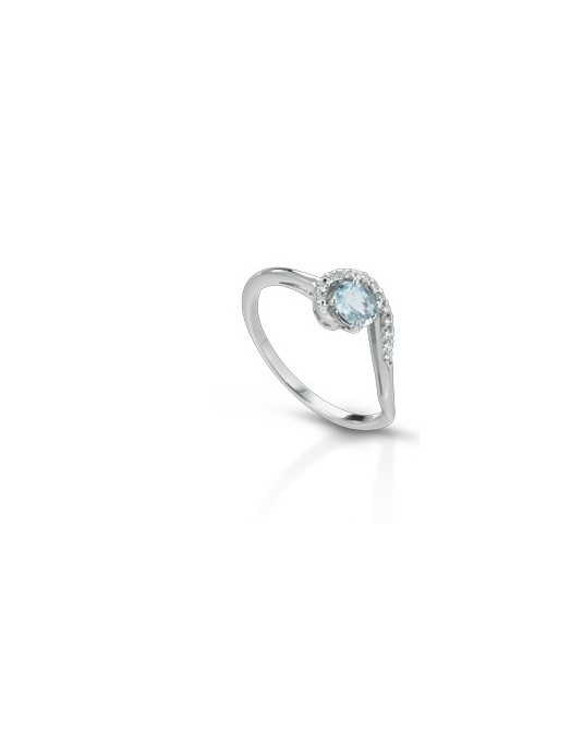 ANELLO FANTASIA IN ORO BIANCO 18 K CON ACQUA MARINA E DIAMANTI NATURALI
