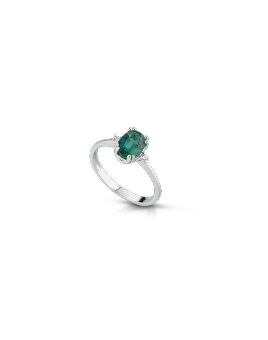 ANELLO FANTASIA IN ORO BIANCO 18 K CON SMERALDO E DIAMANTI NATURALI