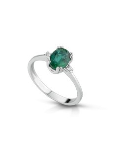 ANELLO FANTASIA IN ORO BIANCO 18 K CON SMERALDO E DIAMANTI NATURALI