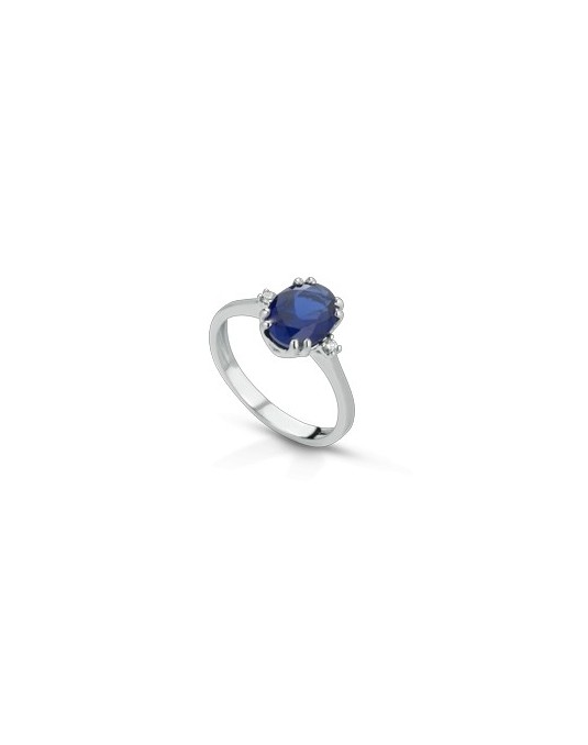 ANELLO FANTASIA IN ORO BIANCO 18 K CON ZAFFIRO E DIAMANTI NATURALI