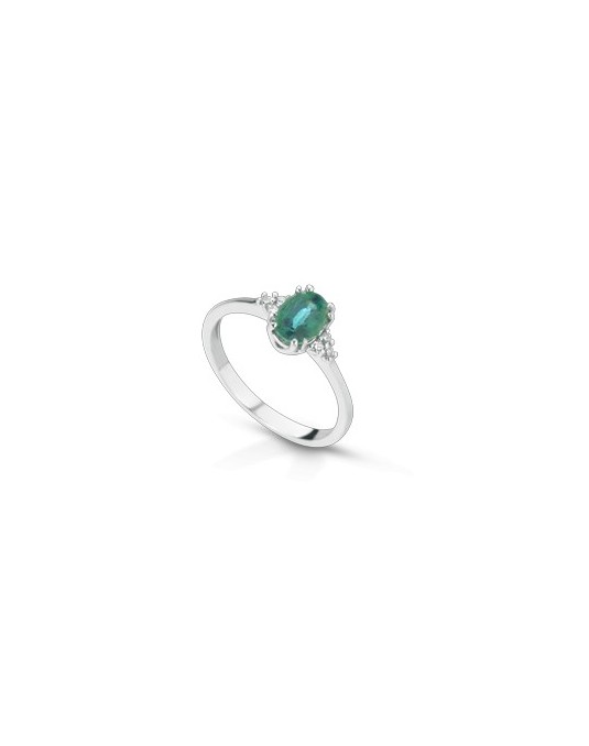 ANELLO FANTASIA IN ORO BIANCO 18 K CON SMERALDO E DIAMANTI NATURALI
