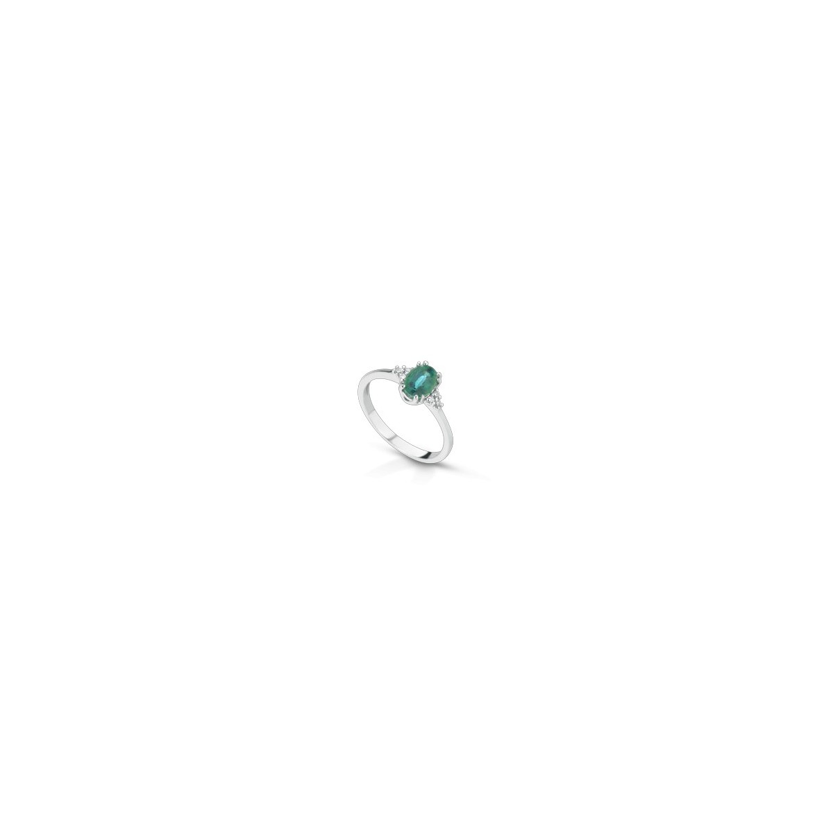 ANELLO FANTASIA IN ORO BIANCO 18 K CON SMERALDO E DIAMANTI NATURALI
