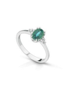 ANELLO FANTASIA IN ORO BIANCO 18 K CON SMERALDO E DIAMANTI NATURALI