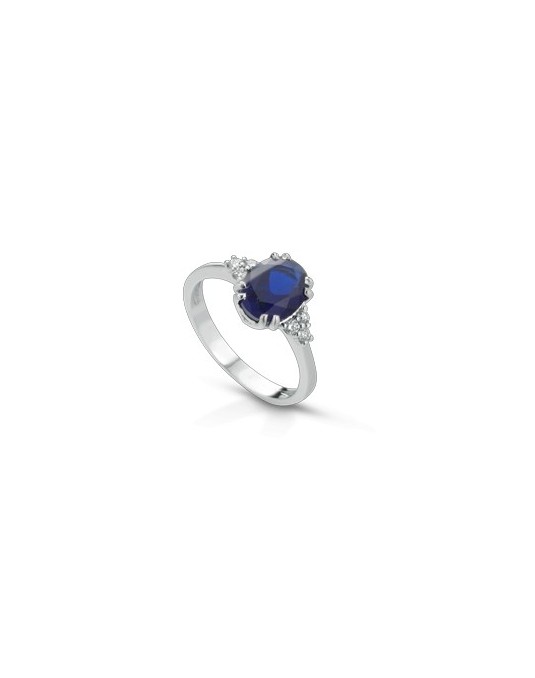 ANELLO FANTASIA IN ORO BIANCO 18 K CON ZAFFIRO E DIAMANTI NATURALI
