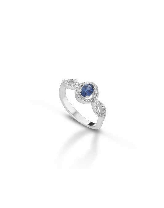 ANELLO FANTASIA IN ORO BIANCO 18 K CON ZAFFIRO E DIAMANTI NATURALI