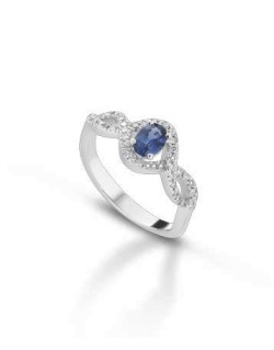 ANELLO FANTASIA IN ORO BIANCO 18 K CON ZAFFIRO E DIAMANTI NATURALI