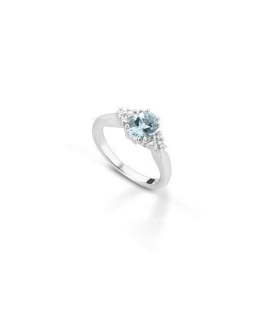 ANELLO FANTASIA IN ORO BIANCO 18 K CON ACQUA MARINA E DIAMANTI NATURALI
