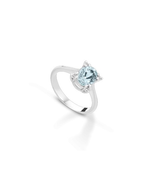 ANELLO FANTASIA IN ORO BIANCO 18 K CON ACQUA MARINA E DIAMANTI NATURALI