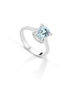 ANELLO FANTASIA IN ORO BIANCO 18 K CON ACQUA MARINA E DIAMANTI NATURALI