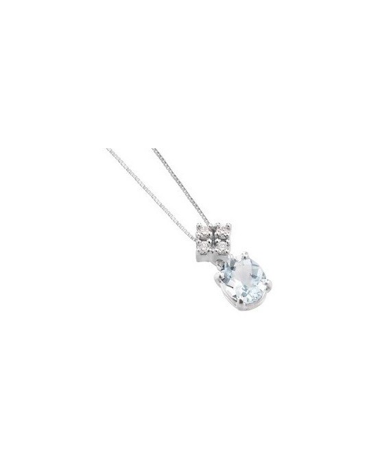 CIONDOLO FANTASIA IN ORO BIANCO 18 K CON ACQUA MARINA E DIAMANTI NATURALI E VVS