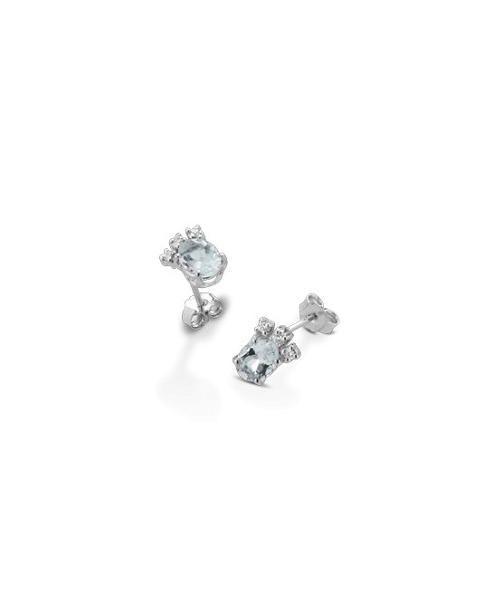ORECCHINI FANTASIA IN ORO BIANCO 18 K CON ACQUA MARINA E DIAMANTI NATURALI E VVS